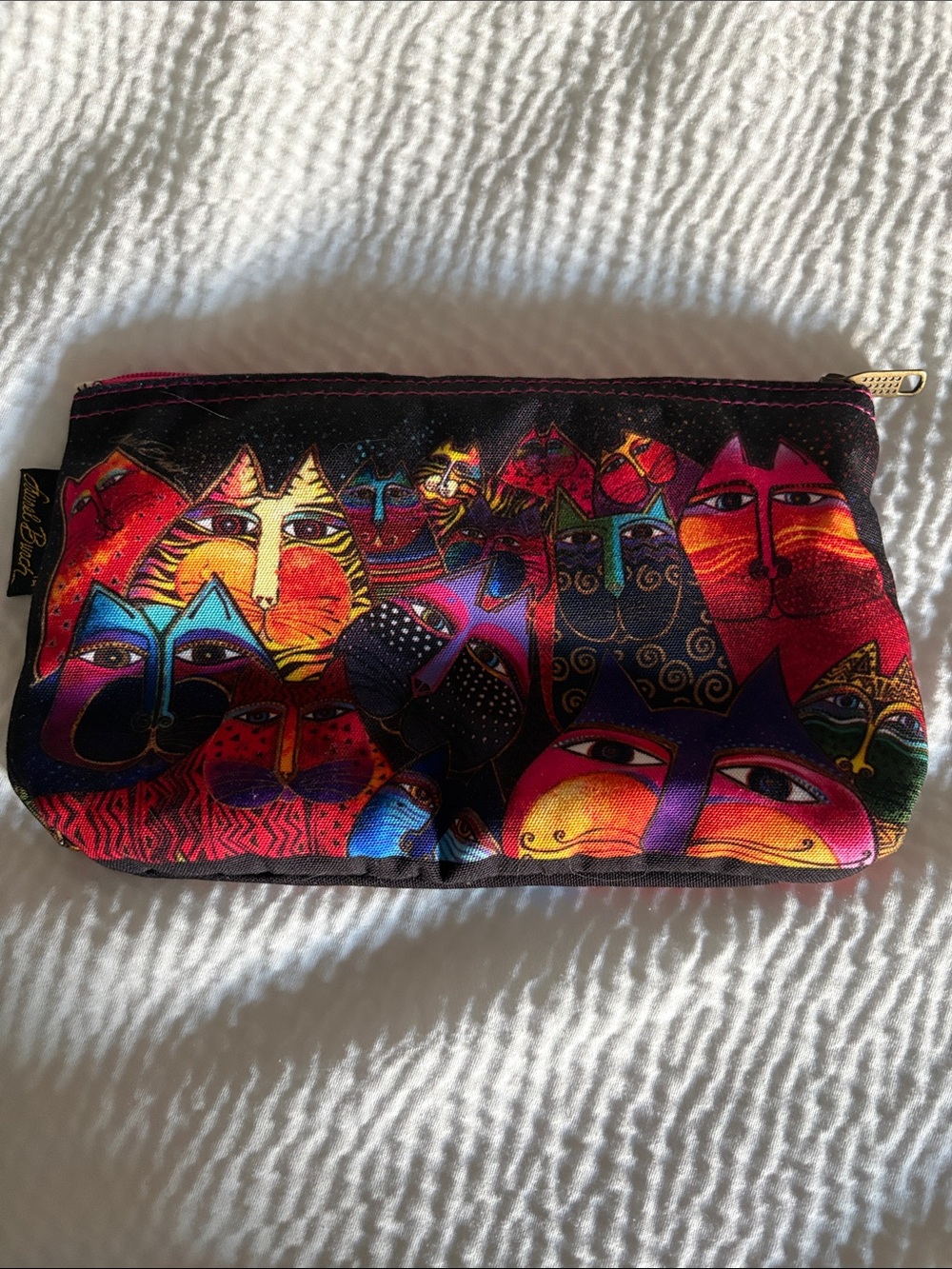 🟪 Laurel Burch Fantasticats cotton cosmetic pouch makeup bag